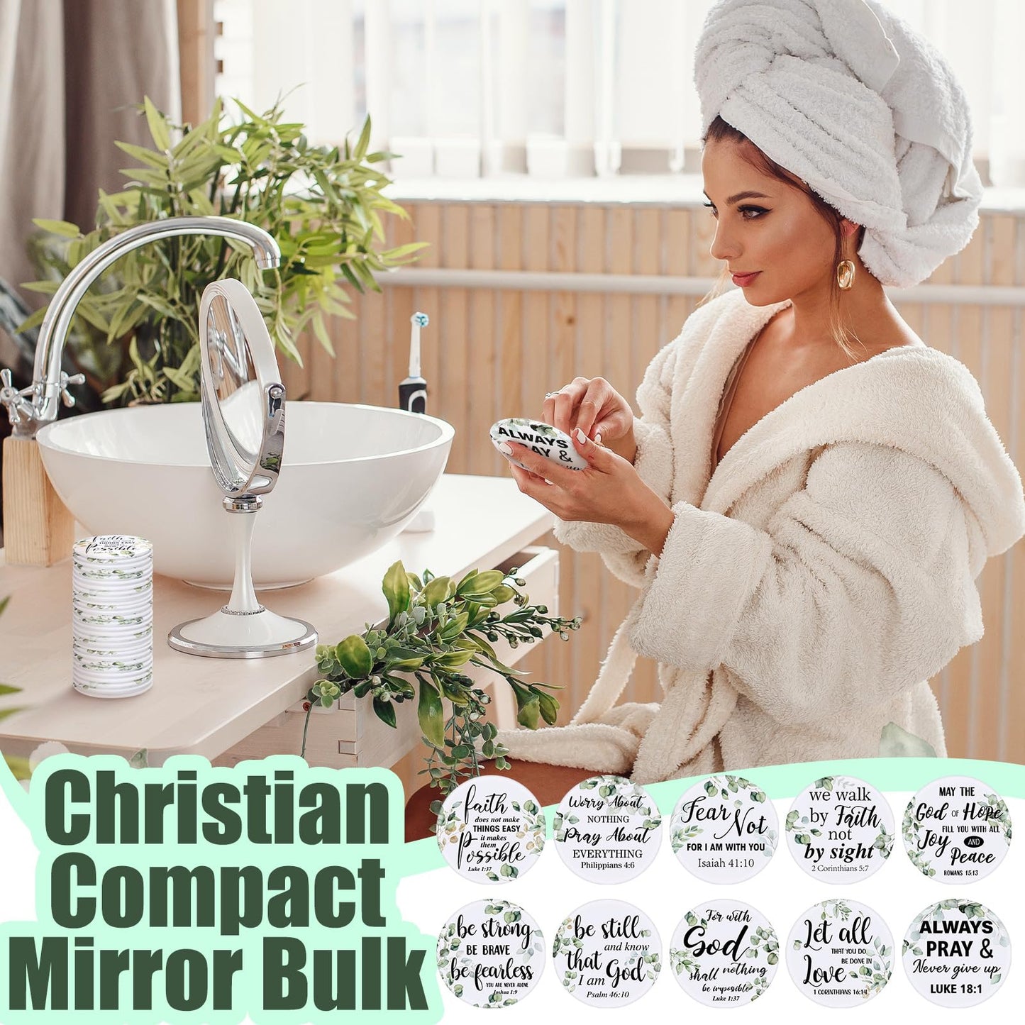 Yaomiao 160 Pcs Christian Gifts Compact Mirror Bulk for Women, Mini Inspirational Bible Verse Scripture Pocket Mirrors, Religious Gift for Women Employee Coworker Sunday Church Party Favor