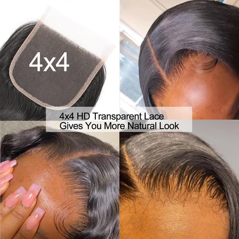 4x4 Transparent HD Lace Closure Body Wave Virgin Human Hair Invisible Lace Closure More Less Shedding than Regular Virgin Hair Frontal Closure Pre-plucked with Baby Hair Natural Black 18 Inch
