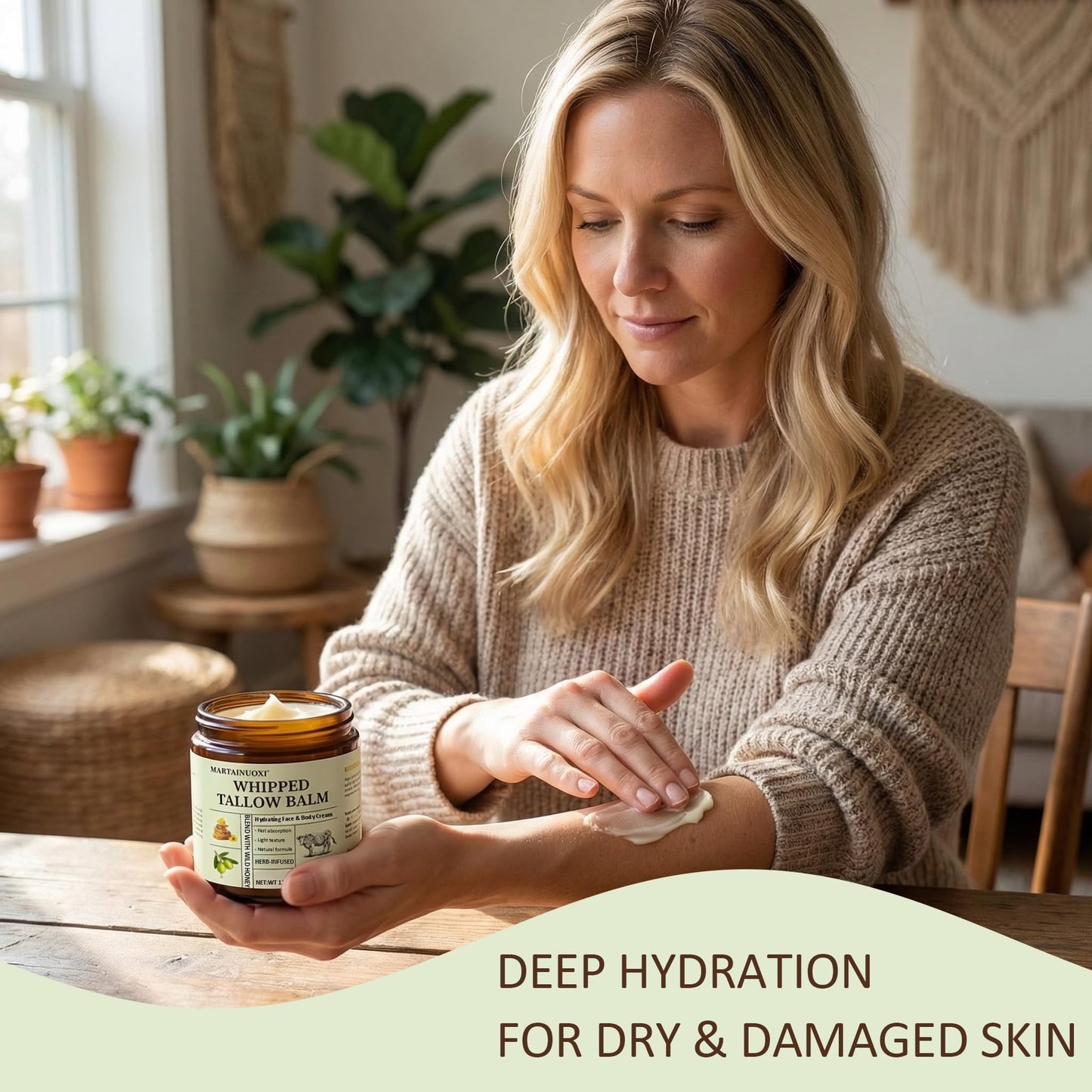 Beef Tallow Face Moisturizer - Tallow and Honey Balm with Orange Blossom, Intensely Hydrating for Dry Skin, Natural Whipped Cream for Face & Body, in Glass Jar, 4.23 oz (120g)