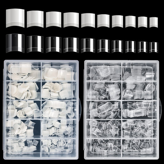 Buqikma Short Nail Tips, French Style Square, Clear+Natural 1000PCS