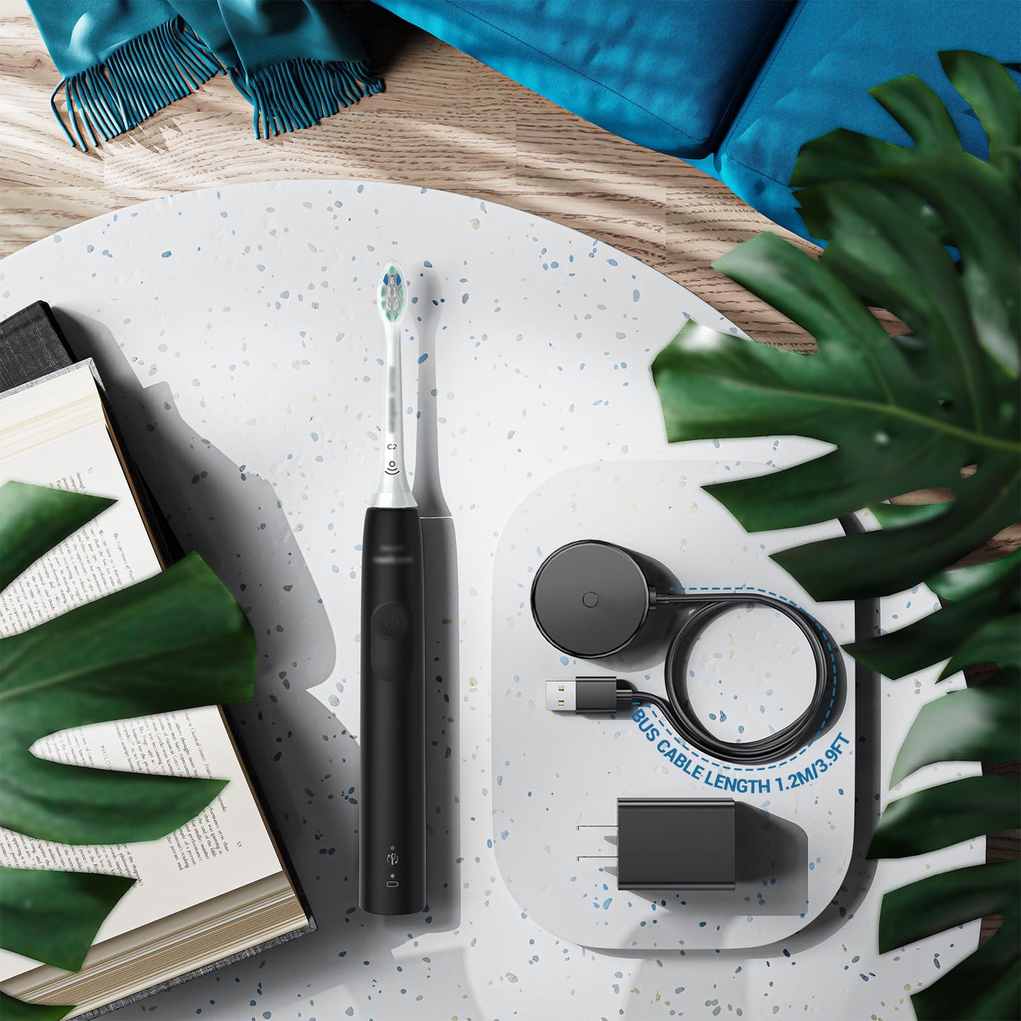 Replacement Charger Base Compatible with Philips Sonicare 5900 5500 5300 4100 3100 2100 1100 Series Rechargeable Electric Toothbrush HX3681 Power Brush USB Waterproof Charging Base Power Cord - Black