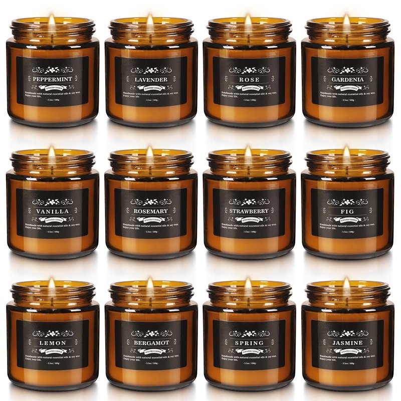 Scented Candle Set 12 Pack, Candle for Home Scented, Odor Eliminating, Stress Relief, Long Lasting Soy Wax Gift Set