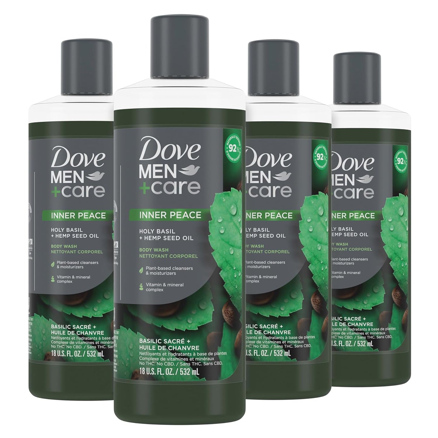 Dove Men+Care Body Wash - Holy Basil & Hemp Seed Oil | Rebuild Skin, 18 oz (4 Count)