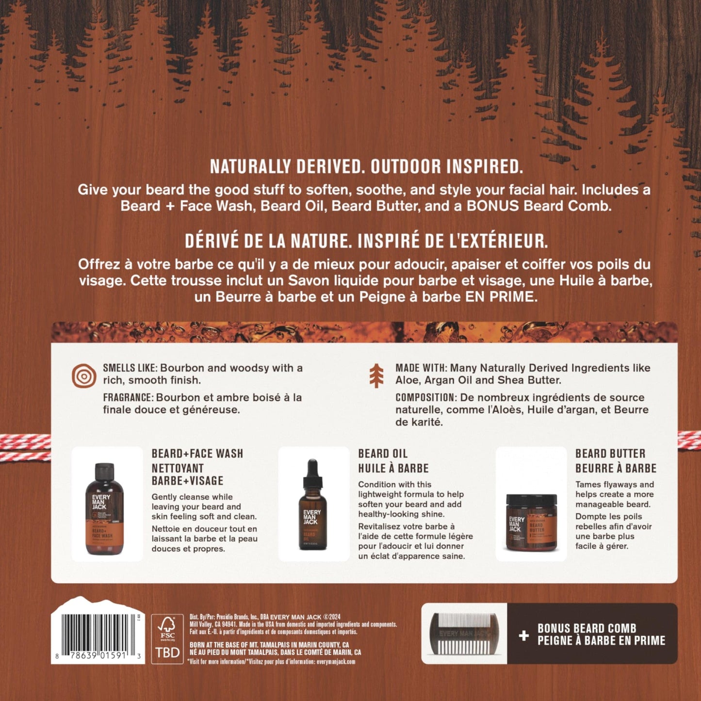 Every Man Jack Men's Aged Bourbon Beard Kit Holiday Gift Set, Face Wash, Beard Butter and Beard Oil