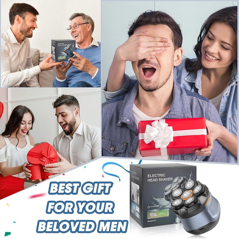 6D Electric Head Shaver for Men - Waterproof Rechargeable Razor with LED Display | Cordless Grooming Kit