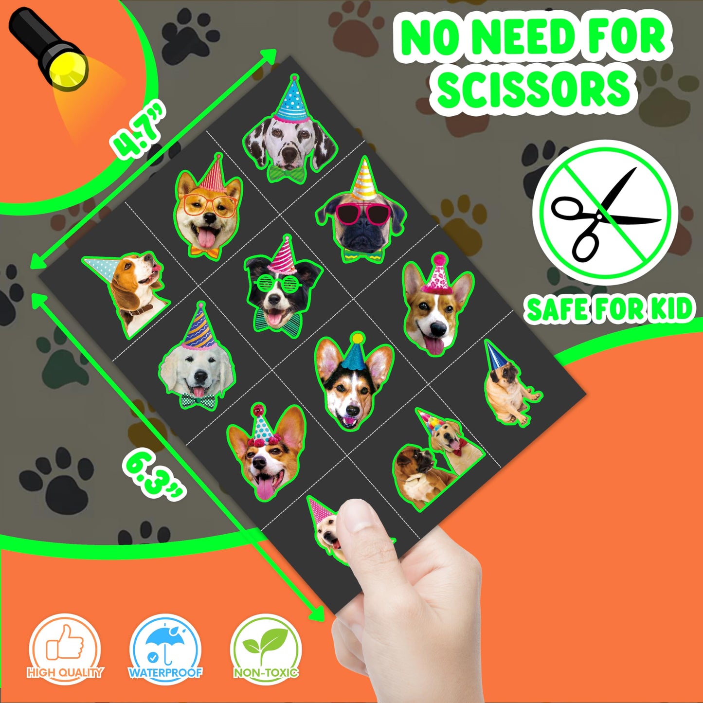 96PCS Dog Party Temporary Tattoos Stickers for Kids, Glow Dog