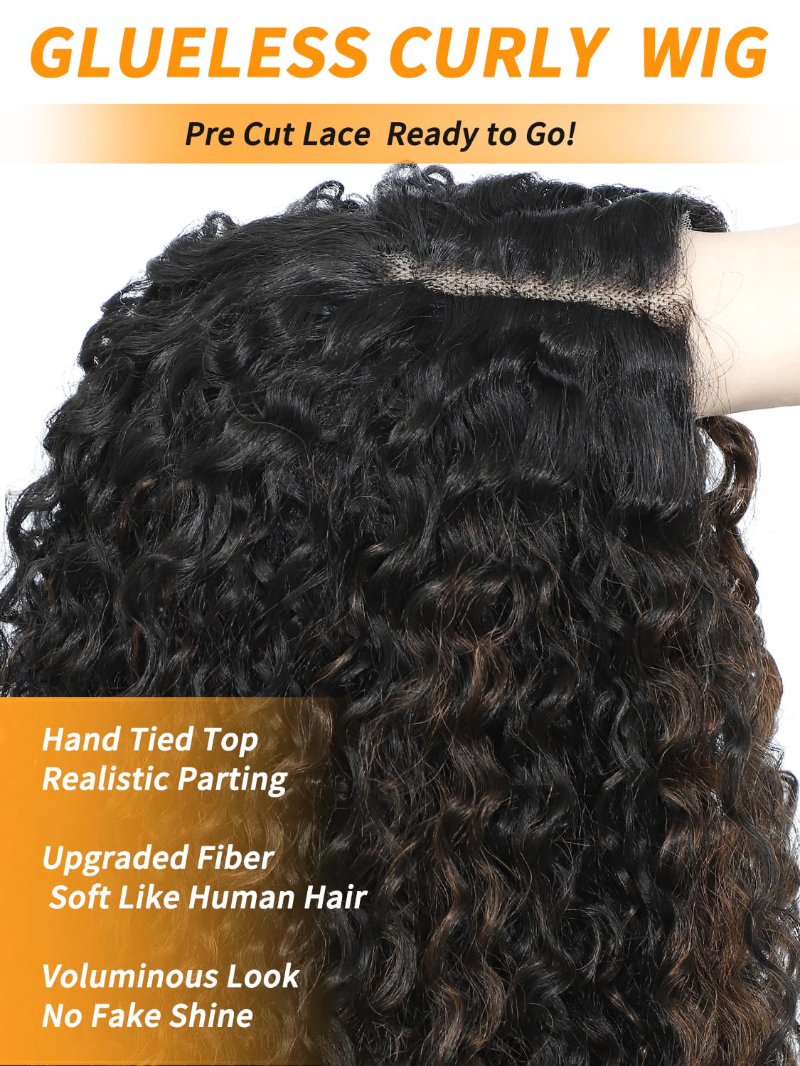 TENACOO Highlight Brown Glueless Curly Wig Dark Brown Mix Light Deep Wave Synthetic Lace Front Wig 24 Inch 4x1 Lace Closure Ombre Brown Long Curly Wigs for Black White Women