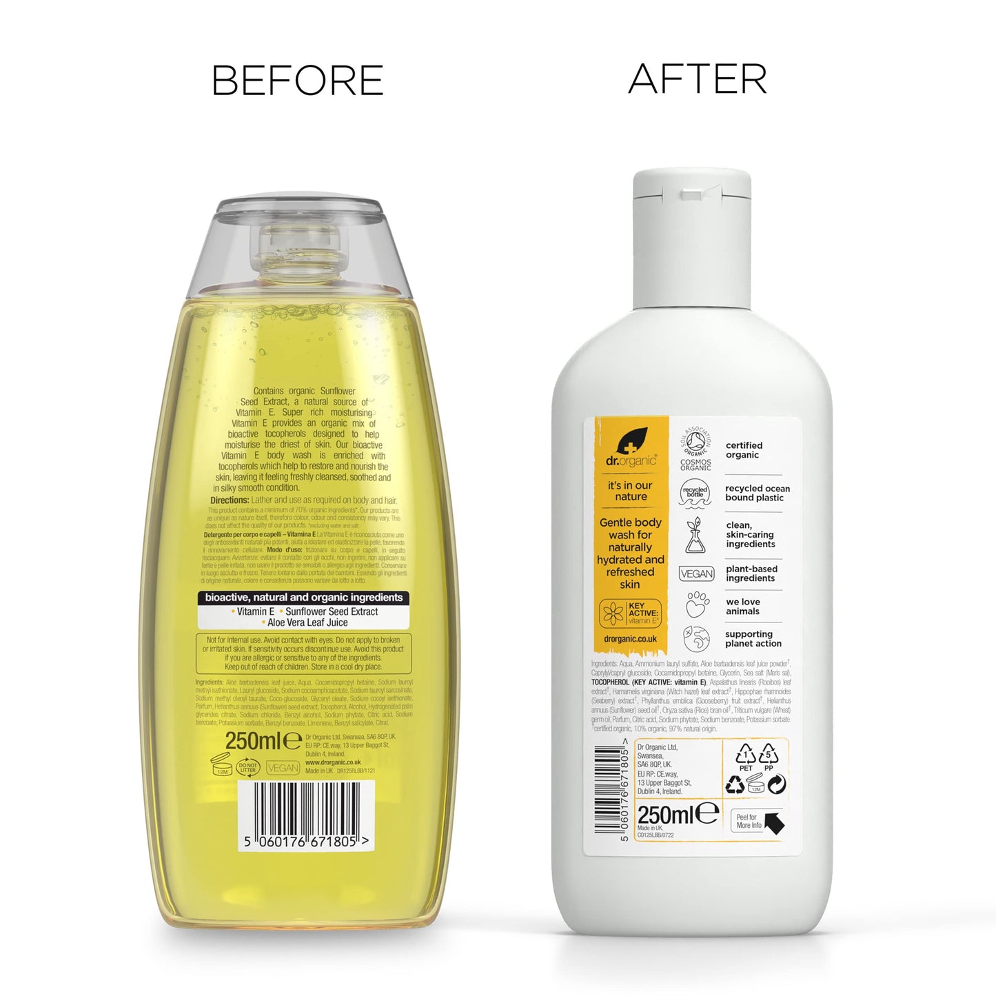 Dr. Organic, Vitamin E Body Wash, Natural, Vegan, Cruelty Free, Paraben & SLS Free, Hydrating, 250ml