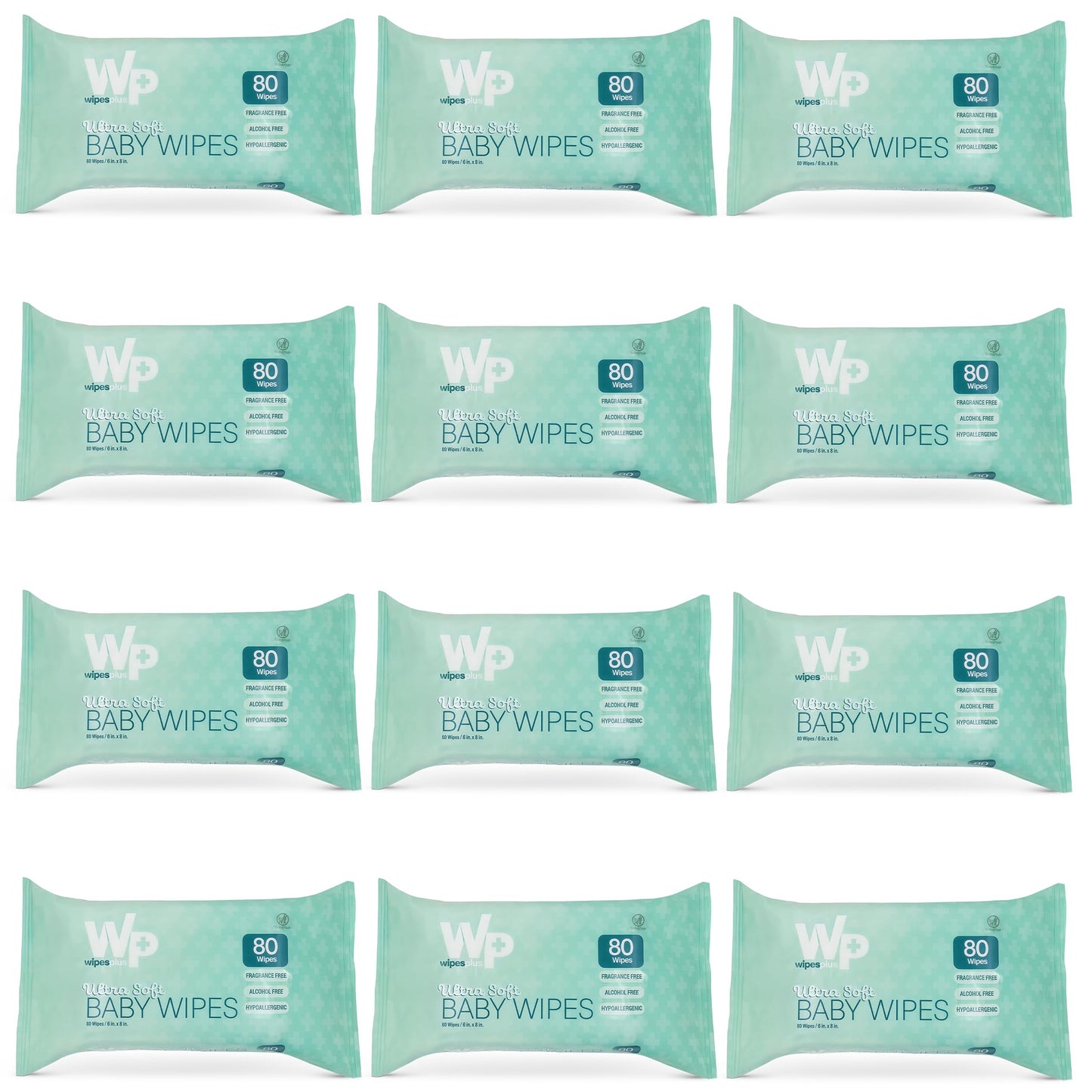 WIPESPLUS Baby Wipes, Hypoallergenic Ultra Soft Wipes for Sensitive Skin, Unscented, Alcohol Free, 12 Packs of 80 Wipes