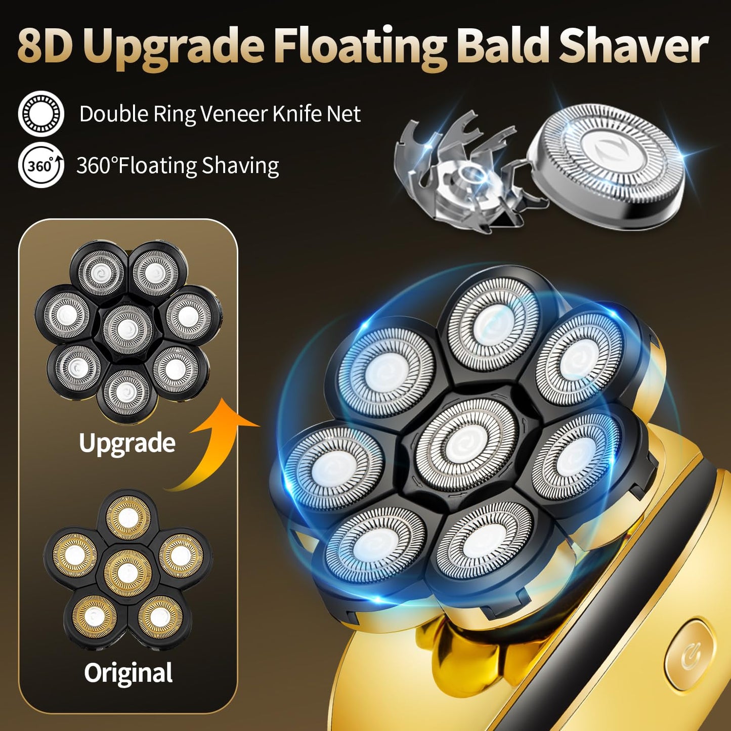 ROZIAPRO Head Shavers for Bald Men Rechargeable Electric Shavers for Men Cordless Electric Razor Waterproof 8D Head Hair Shaver Multifunctional Rotary Shaver Grooming Kit