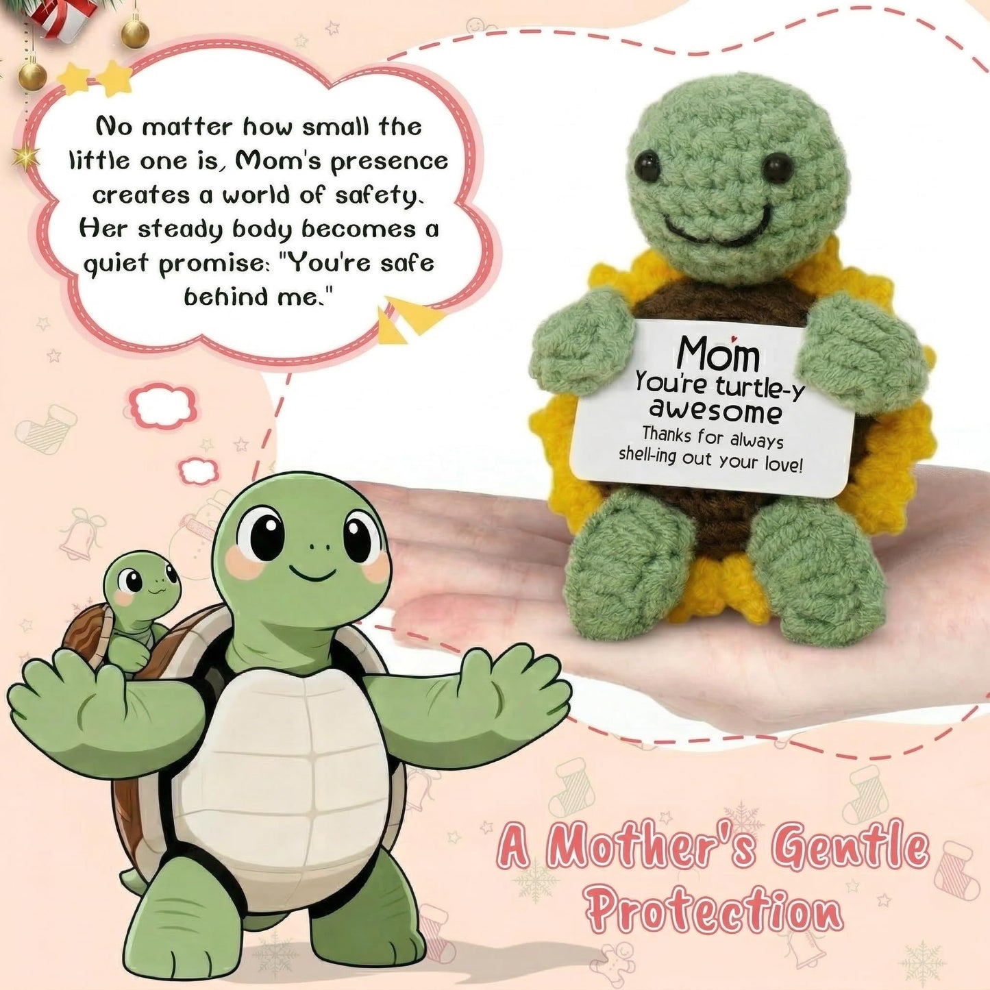 OASSIE Gifts for Mom from Daughter Son - Handmade Positive Crochet Turtle Sunflower - Mothers Day Birthday Gifts for Mom Mother in Law Mama Grandma, Emotional Support Crochet
