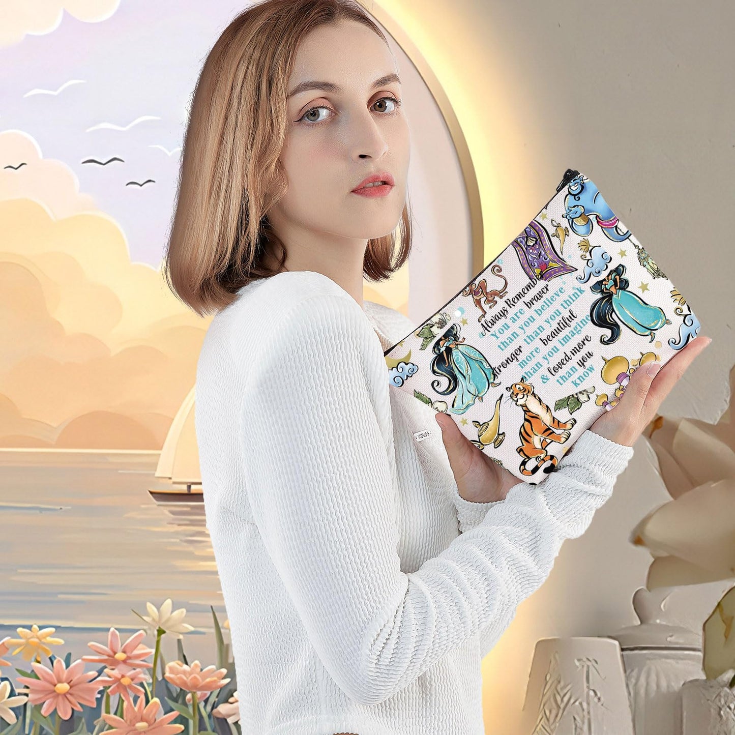 LEVLO Princess Arab Cosmetic Make Up Bag Fairy Tales Fans Gift You Are Braver Stronger Smarter Than You Think Princess Zipper Pouch Bag For Movie Fans (Always LT)