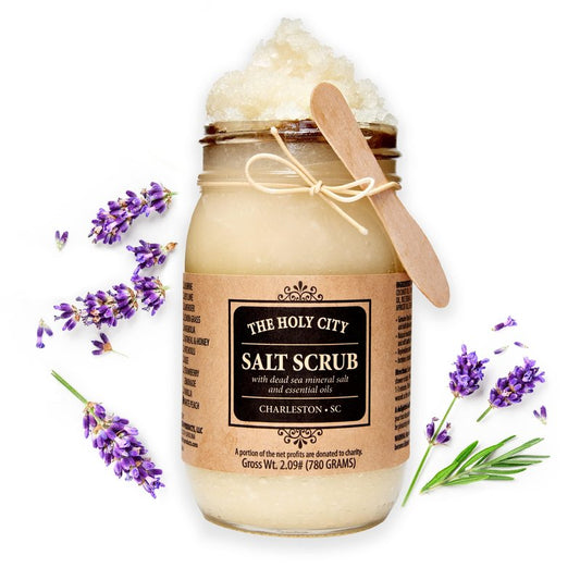 HOLY CITY SKIN PRODUCTS Exfoliating Body Scrub - Pure Dead Sea Salt Scrub for Hands and Body, 16 fl oz Hydrating Moisturizing Skin Care for Body Acne, Eczema, Wrinkles (Lavender)