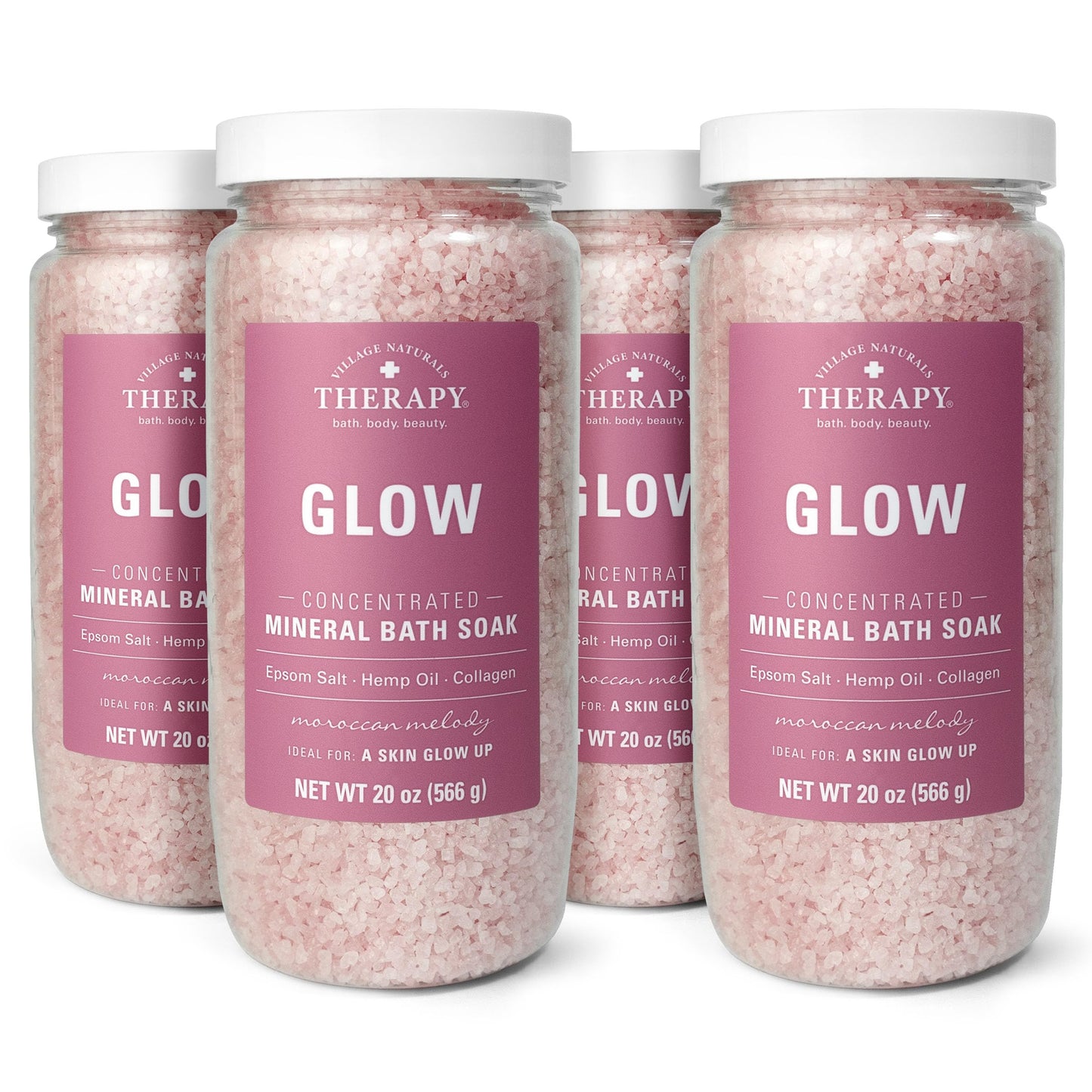 Village Naturals Therapy Glow Concentrated Mineral Bath Soak, Moroccan Melody Scent, 20 oz, Pack of 4