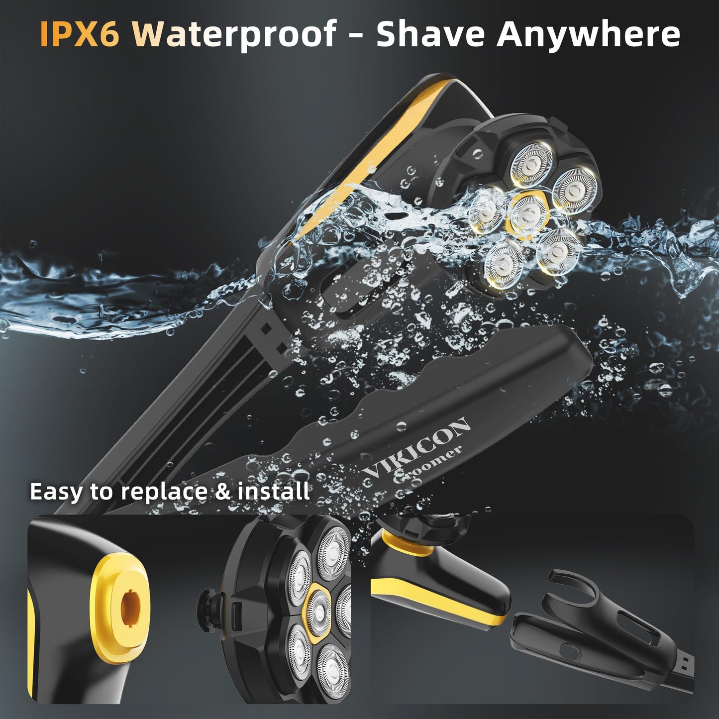 Back Shaver for Men: Long Foldable Handle Electric Back Razor with 6D No-Scratch Shaving - Waterproof Grooming Kit for Body/Beard/Head/Face Hair Removal, Gifts for Husband Dad (Black)