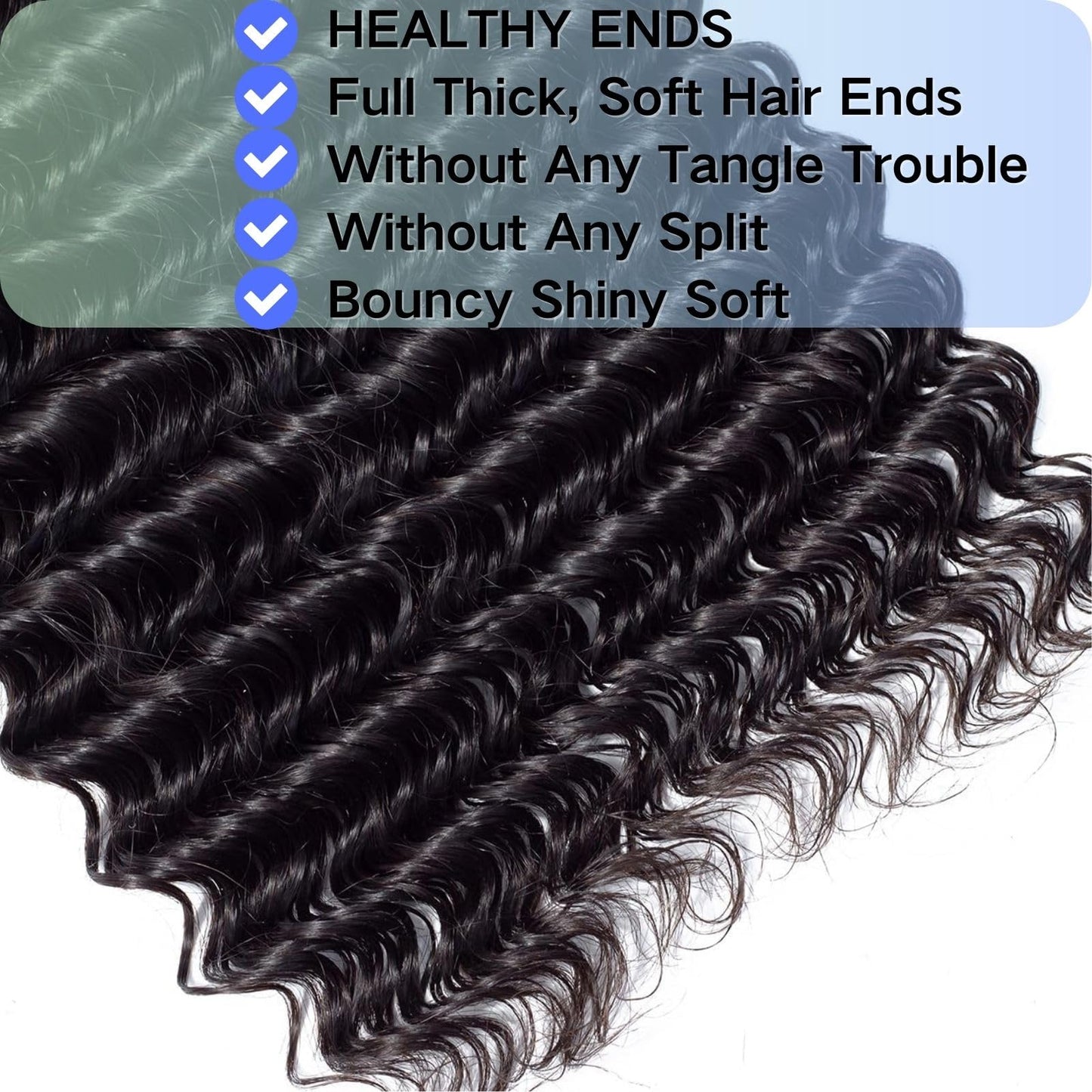 Deep Wave Human Hair Bundles 22 Inch Brazilian Deep Wave Bundles Hair 100% Unprocessed Virgin Deep Curly Human Hair Water Wave Double Weft Deep Wave Hair Bundles Natural Black