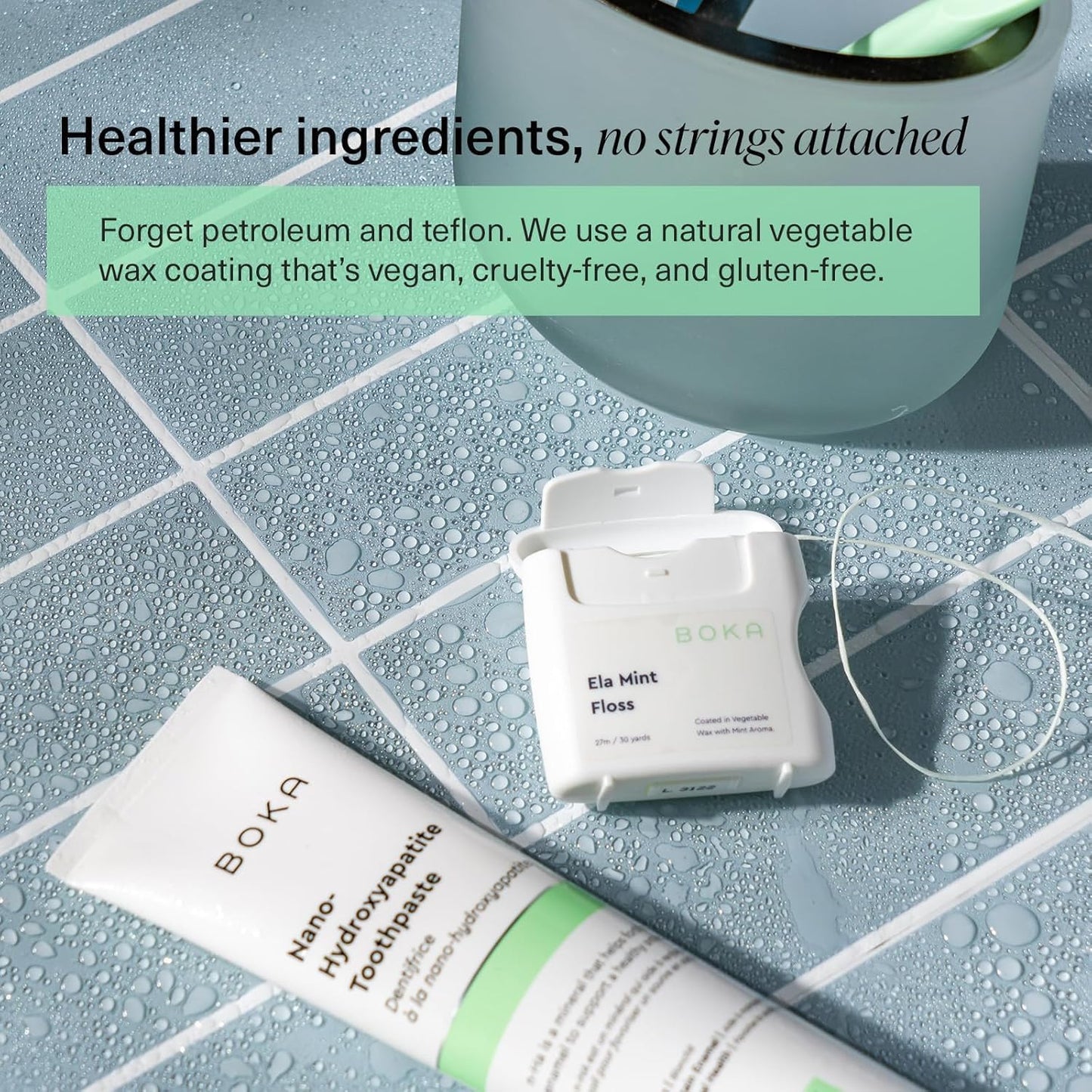 Boka Ela Mint Expandable Woven Dental Floss, Made from Natural Vegetable Wax, Teflon-Free and Petroleum-Free, 30 Yards of Waxed Floss (Pack of 3)