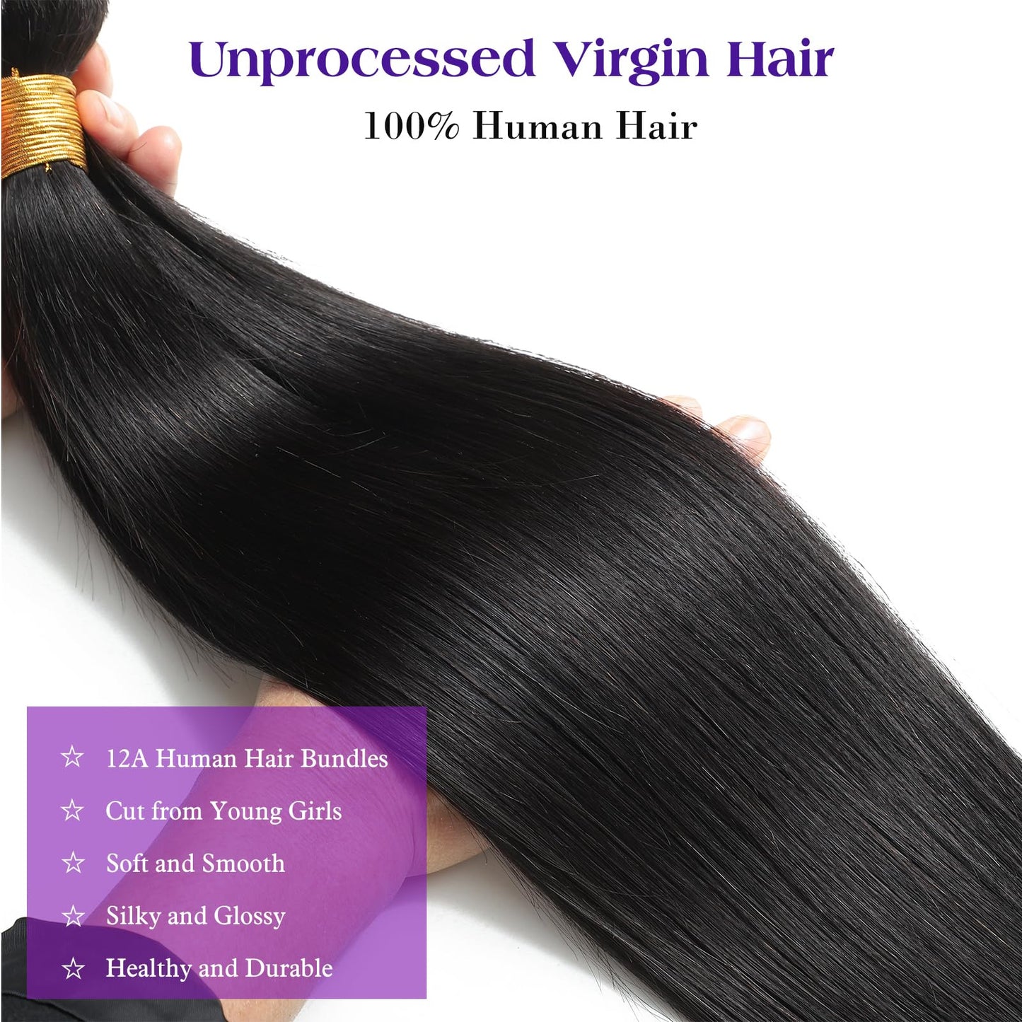 Kaidene 22 Inch Straight Human Hair 1 Bundle 12A Brazilian Virgin Raw Hair Bundles Quality Double Weft Soft Glossy Remy Hair Bundles for Black Women