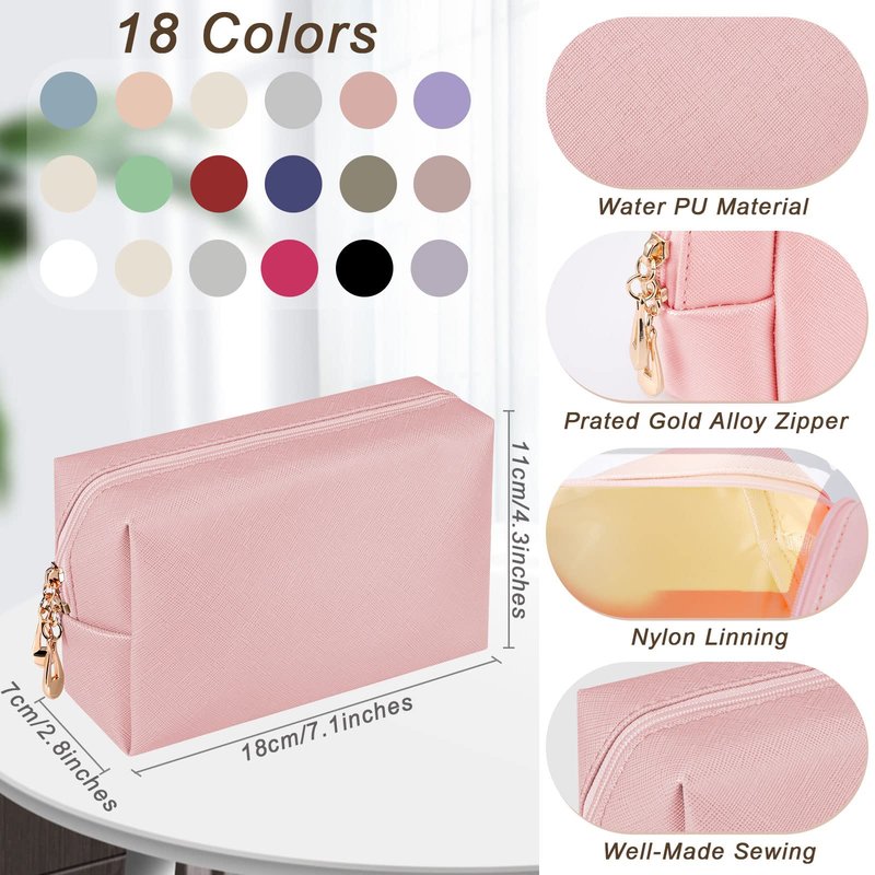 Chunful 18 Pcs Cosmetic Bags Bulk Makeup Bag Set for Women Preppy PU Leather Zipper Small Purse Water Resistant Portable Travel Toiletry Pouch, 18 Colors