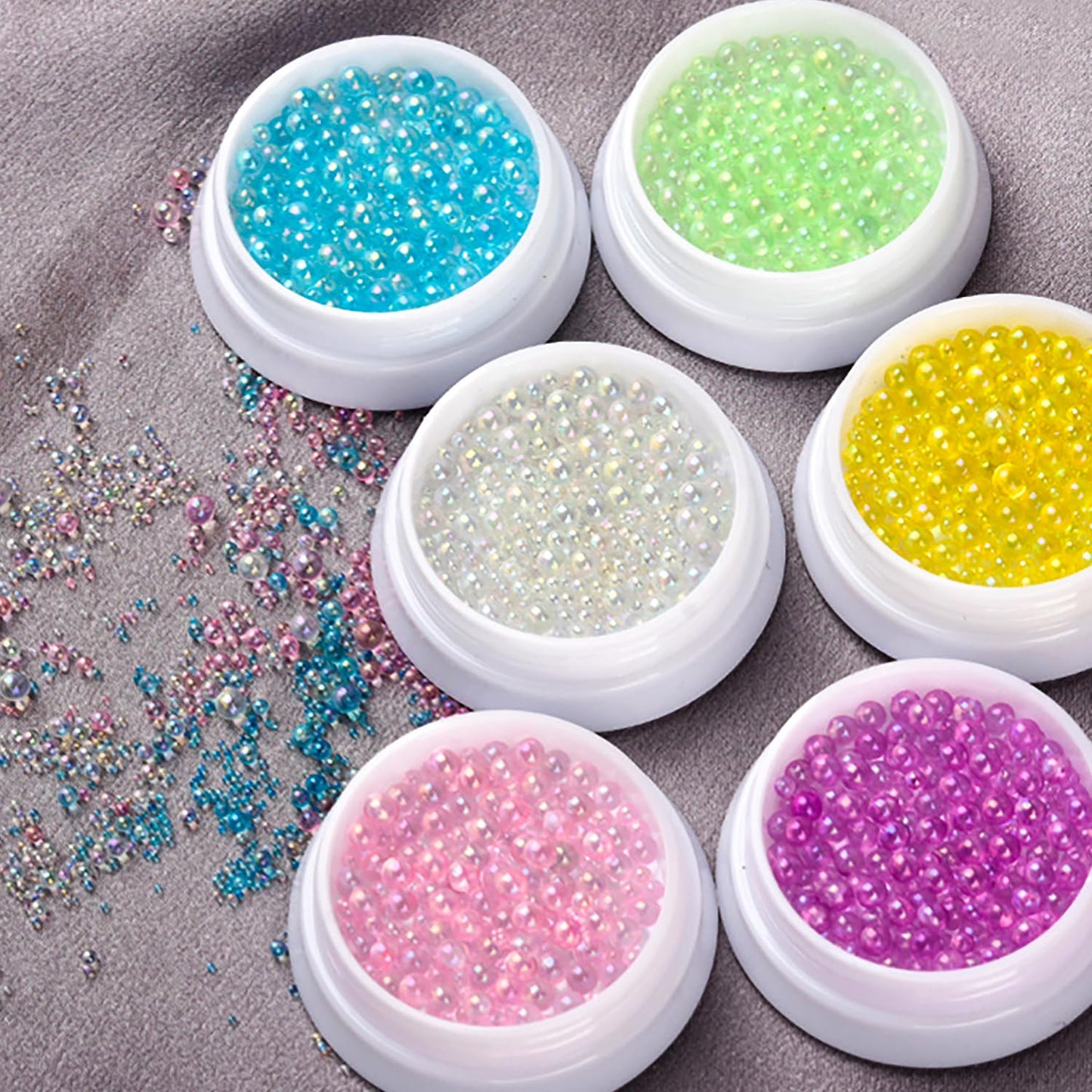 SILPECWEE 9 Boxes Mermaid Bubble Beads for Nails, Iridescent Circular Nail Rhinestones Aurora Caviar Beads Nail Pearl Crystal Diamond 3D Nail Charms Nail Decorations for Makeup DIY Accessories