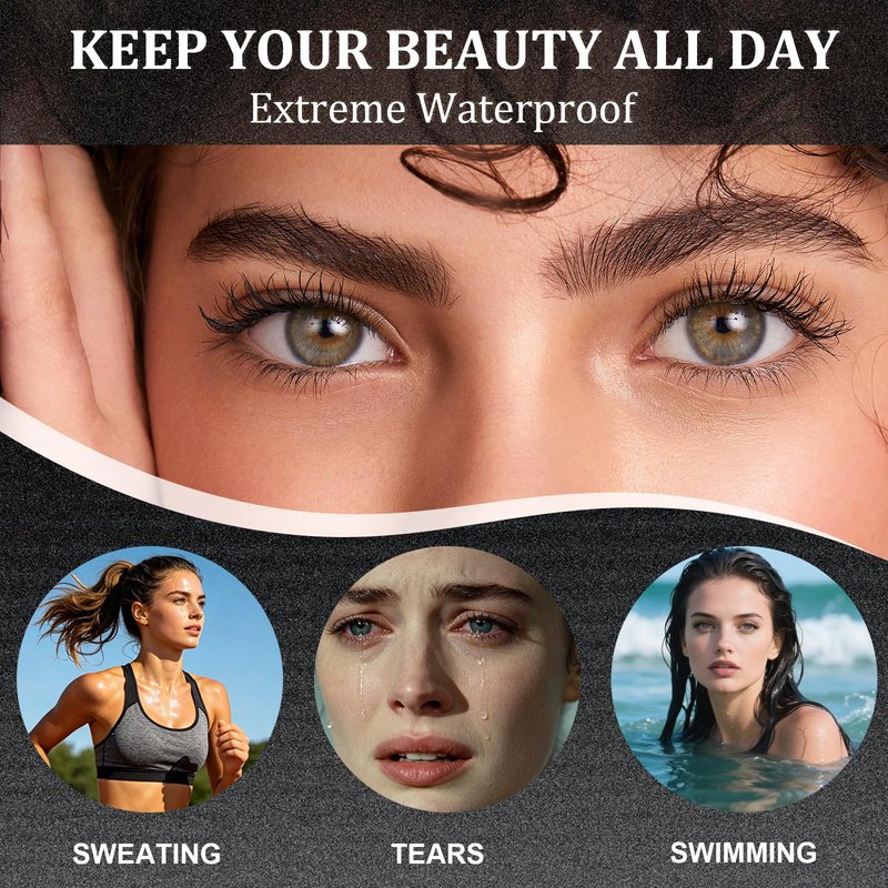 Feather Lash Iron Wand Mascara, Dual-Wing Brush Metal Mascara Wand, Primer & Topcoat 2-in-1, Extreme Waterproof, 3D Curling Volume & Length, Ideal for Swimming & All-Day Wear (Black)