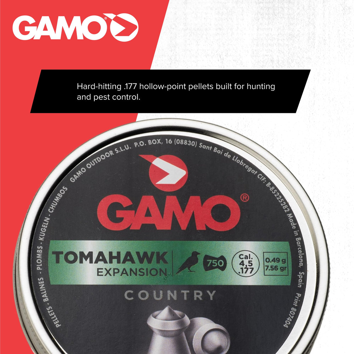 Gamo Tomahawk Hollow Point .177 Caliber Pellets - 7.56 Grain - 750 Count