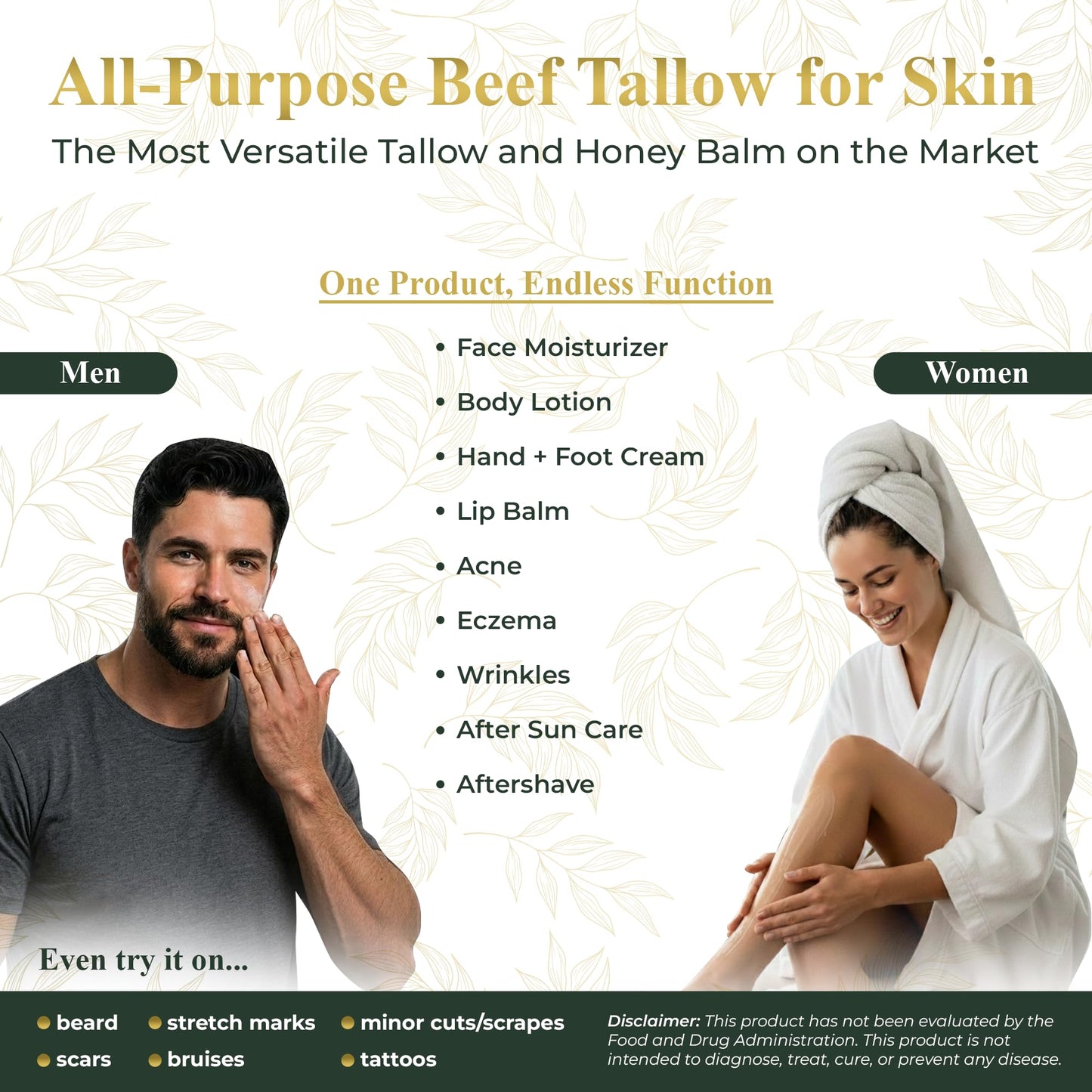 Pure Truth Whipped Tallow and Honey Balm (Unscented), Beef Tallow for Skin Care, Grass Fed + Finished Tallow Moisturizer Cream for Face & Body w/Organic Honey, Aloe Vera, Jojoba Oil, Men Women 3.25oz