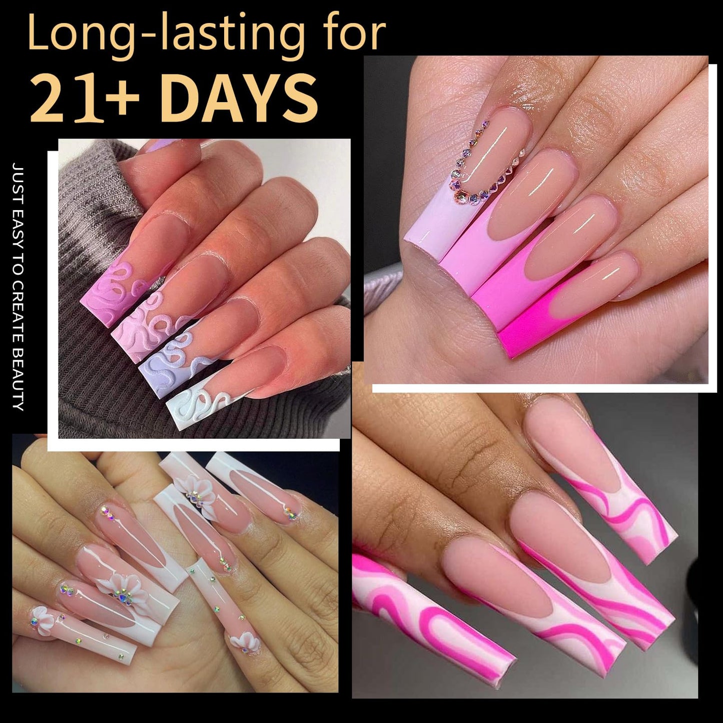 Cycullinyt 250pcs Sculpted XXLong Square Soft Gel Nail Tips, Professional False Nail Tips with Box - 10 Sizes Full Cover Clear Acrylic Press On Fake Nails for Extension Manicure Salon DIY at Home