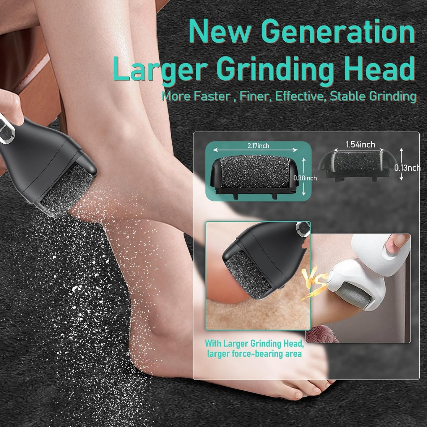 Electric Callus Remover - Rechargeable Waterproof Foot File with Larger Grinding Head | Portable Pedicure Kit - Black