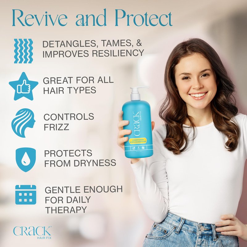 Crack HAIR FIX Conditioner with Pump Bottle | Intense Hydration & Frizz Control | Strengthens, Detangles & Restores Shine | Sulfate-Free, Vegan, Cruelty-Free & Made in USA | 33.8 Oz