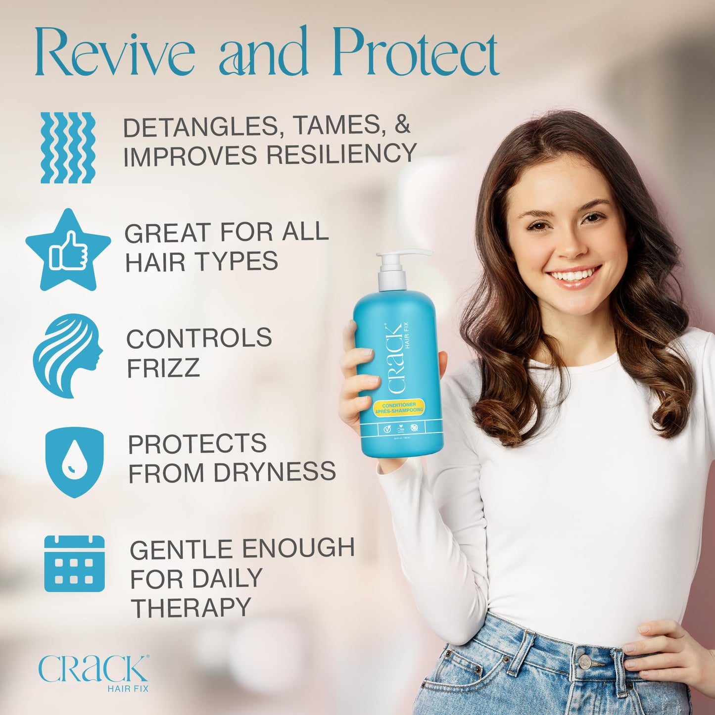 Crack HAIR FIX Conditioner with Pump Bottle | Intense Hydration & Frizz Control | Strengthens, Detangles & Restores Shine | Sulfate-Free, Vegan, Cruelty-Free & Made in USA | 33.8 Oz