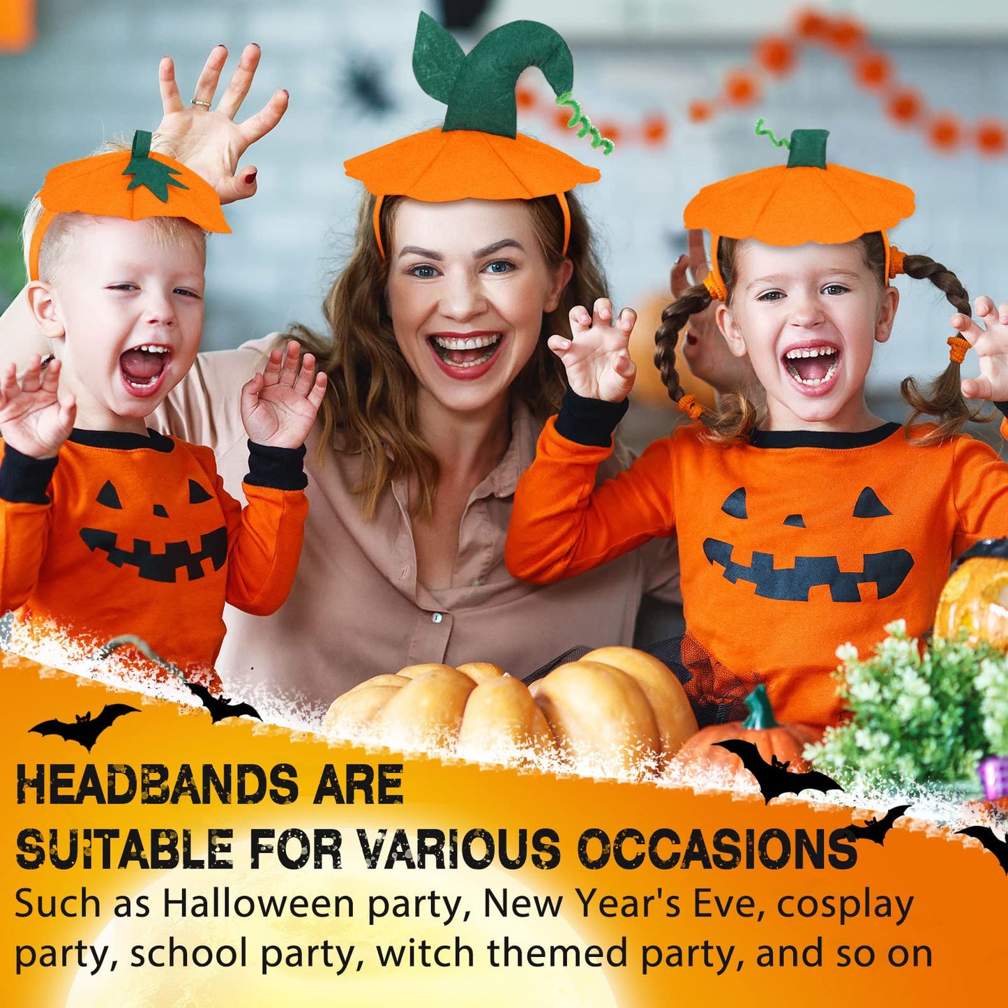 Wavyknot 18 Pcs Halloween Pumpkin Headband Halloween Pumpkin Headwear Headband Top Hat Headpiece Hair Hoop for Costume Accessories
