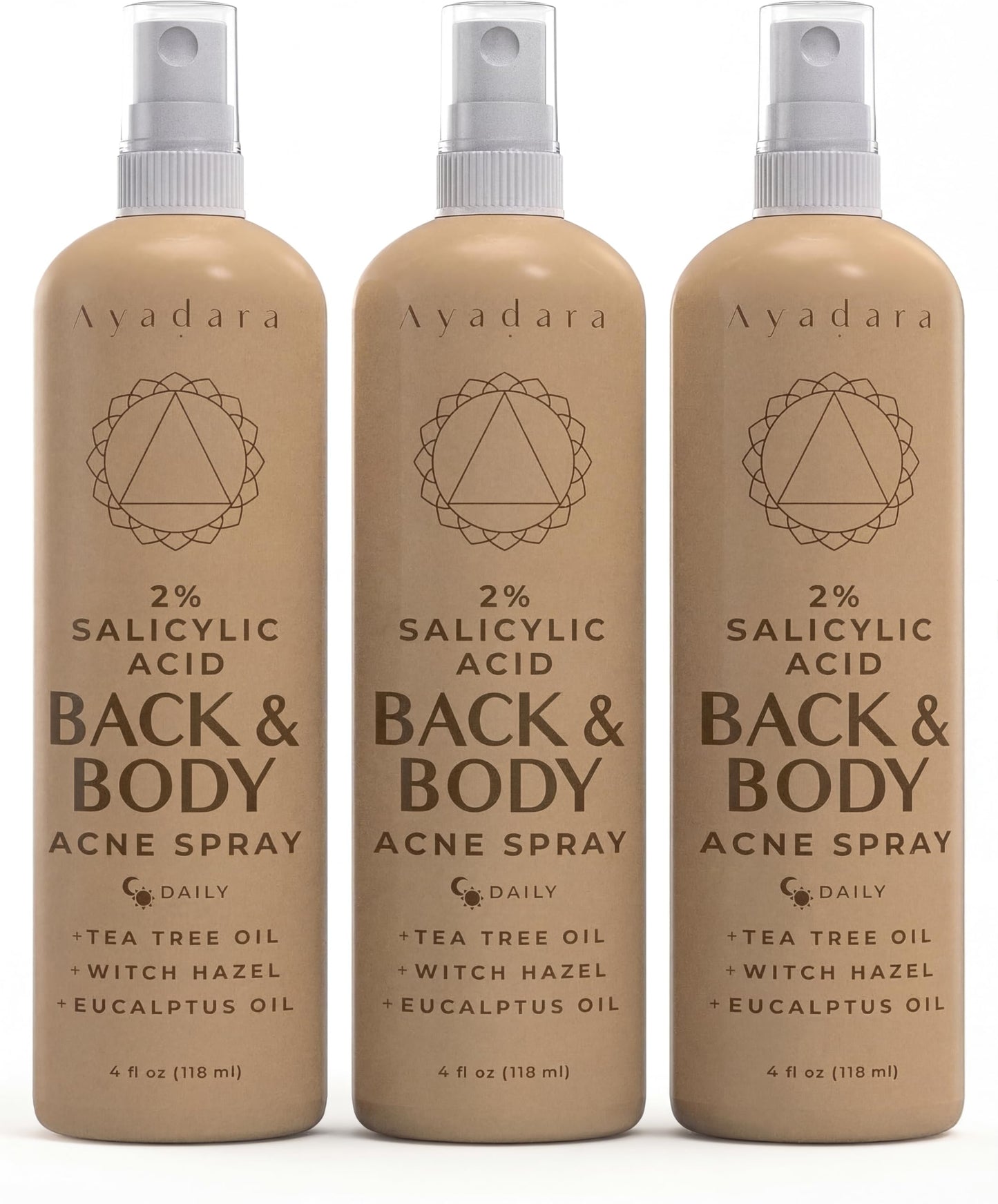 Acne Body Spray with 2% Salicylic Acid, Back & Body Acne, Cystic Back Acne Spray Chest, Butt and Body Acne for Hormonal, Bacne for Teens Adults, 3-Pack