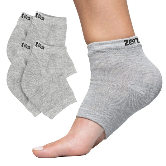 ZenToes Moisturizing Heel Socks 2 Pairs Gel Lined Toeless Spa Socks to Heal and Treat Dry, Cracked Heels While You Sleep (Men's Large, Gray)