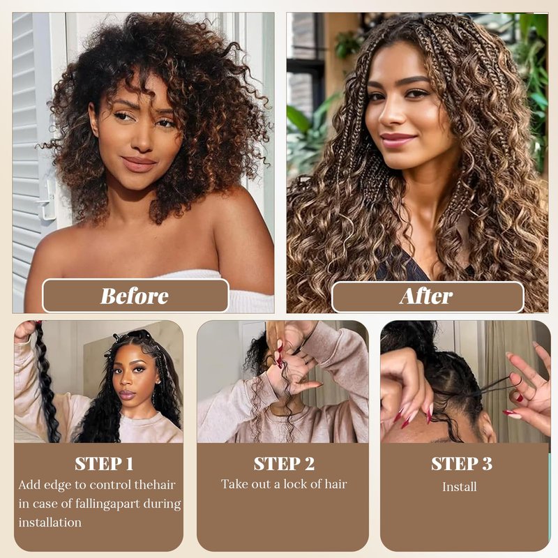 Curly Ombre Braiding Hair 100G 18 Inch Water Wave Honey Blonde with Brown Braiding Hair 4/27 Highlight Curly Bulk Human Hair Bohemian Blonde Highlight Human Bariding Hair for Boho Braids 2Bundles/Pack
