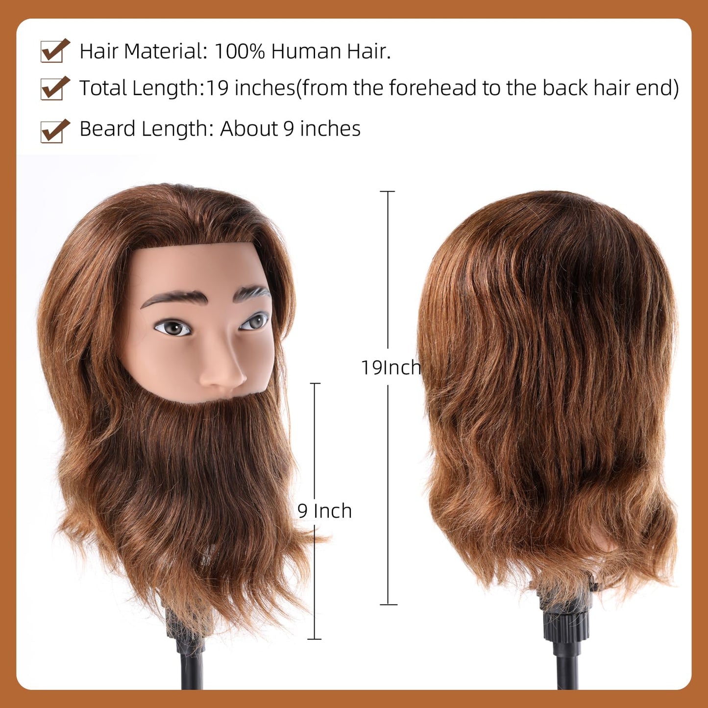 Male Mannequin Head with 100% Human Hair Barber Mannequin Head Hairdresser Training Doll Manikin Head for Men Hair Styling and Practice
