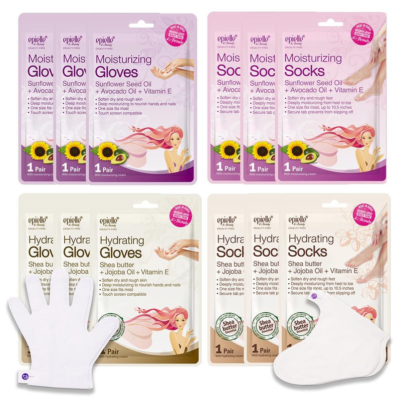 Epielle Hydrating & Moisturizing Hand & Foot Masks, Relieve and Soften Dry, Rough Skin, Self Care Gifts for Women, Spa Kit, 6 Moisturizing Gloves & 6 Moisturizing Socks