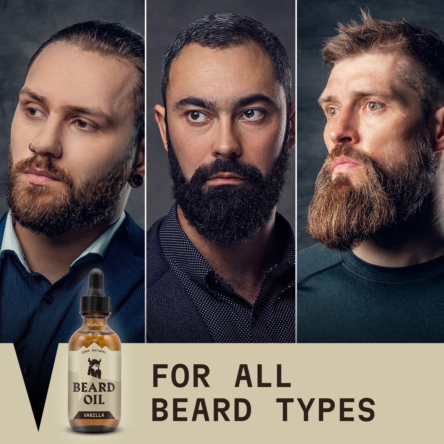 Striking Viking Beard Oil for Men - 2 Fl Oz, Pack of 3, Vanilla - Nourishing Jojoba, Almond & Argan Oil Blend - Fuller Beard Growth - Itch & Flake-Fighting Tea Tree