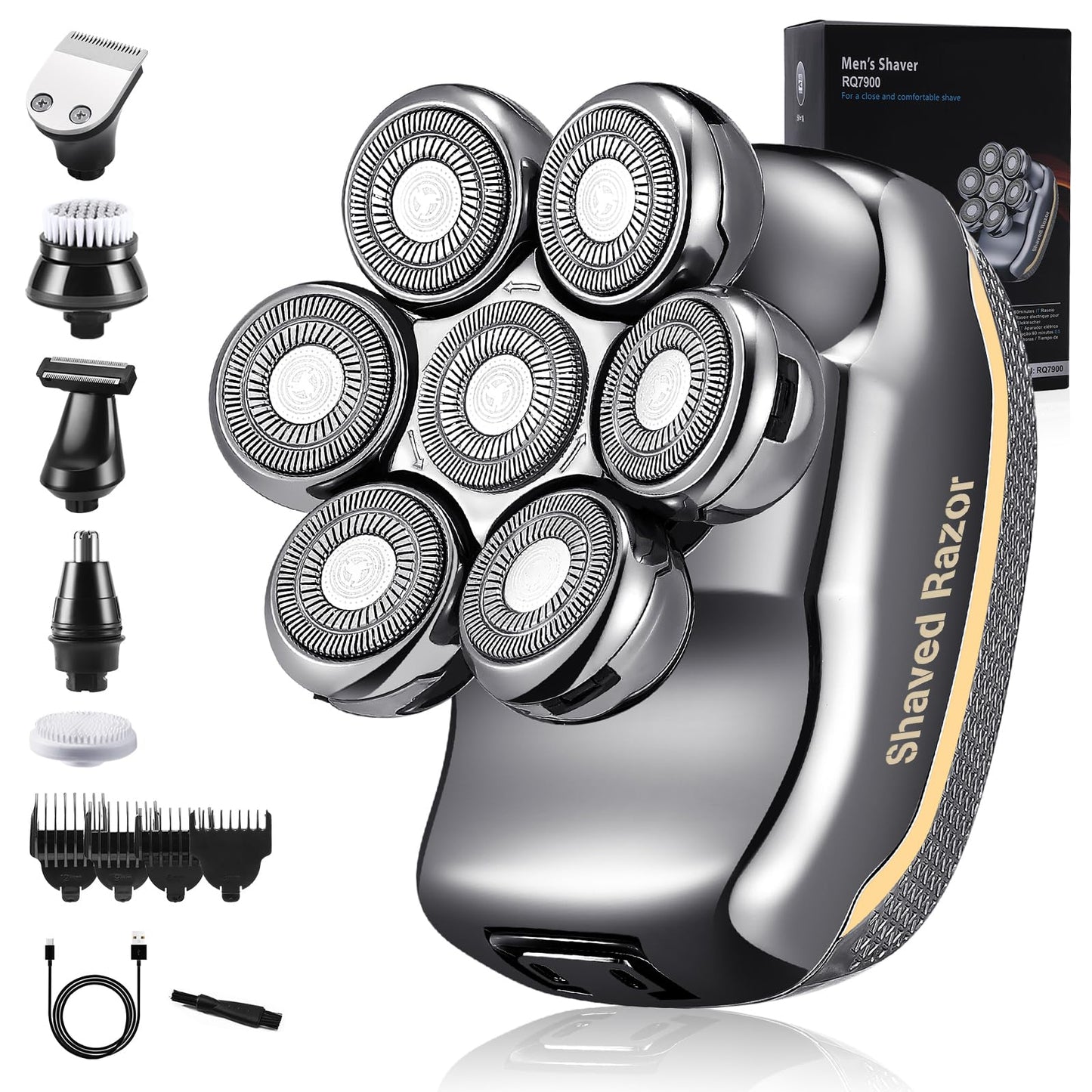 Head Shavers for Bald Men: - Electric Head Shavers for Men Wet&Dry Waterproof Cordless Electric Razor, 6-in-1 Rotary Shaver Grooming Kit with Nose Beard Trimmer Hair Clipper