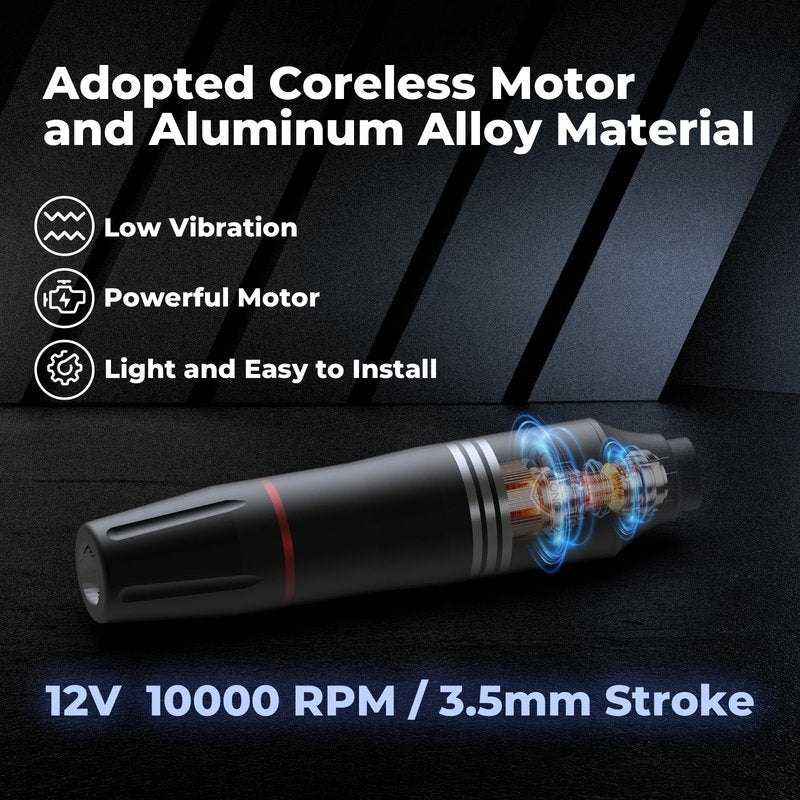 Wireless Tattoo Kit for Beginners - Tattoo Machine with 2pcs 1200 mAh Capacity Power Supply, Tattoo Pen Kit with 10Pcs Tattoo Cartridge Needles Transfer Papers and 2mm Tatoo Practice Skin