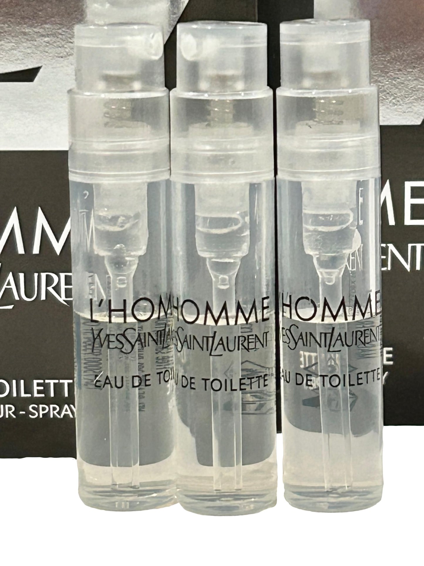 YVES SAINT LAURENT Sample Perfume MEN YSL Men L'Homme EDT Spray Trial Size Partially Filled Vials 1.2 ml / 0.04 fl oz (set of 3), Black