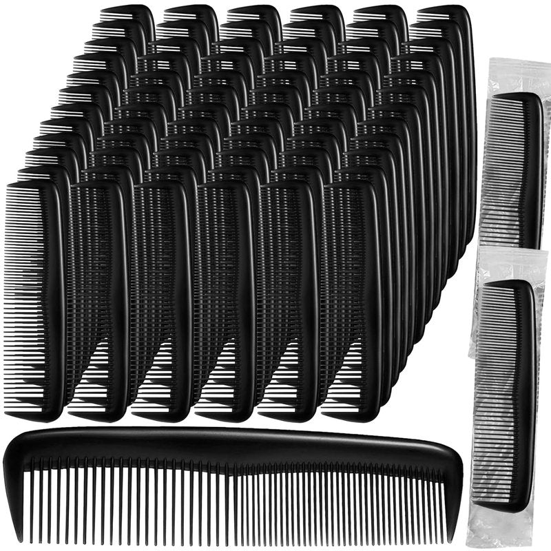 Hair Combs Bulk - 200 Individually Wrapped Pocket Styling Combs | Travel-Friendly Black 5-Inch Beard & Hair Combs for Women & Men