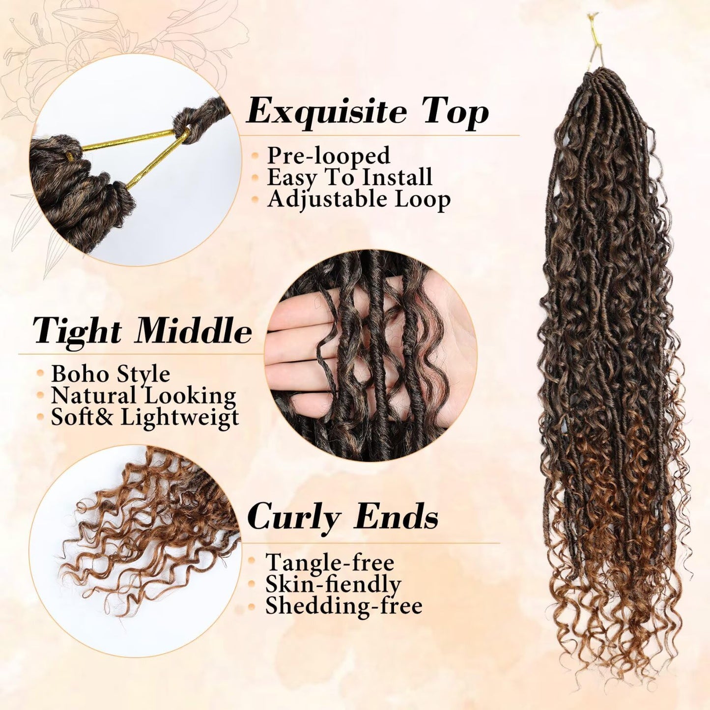 Goddess Locs Crochet Hair for Black Women-24inch Faux Locs Crochet Hair 8 Packs Synthetic Pre-Looped with Curly Ends(8Pack,24inch,T30)