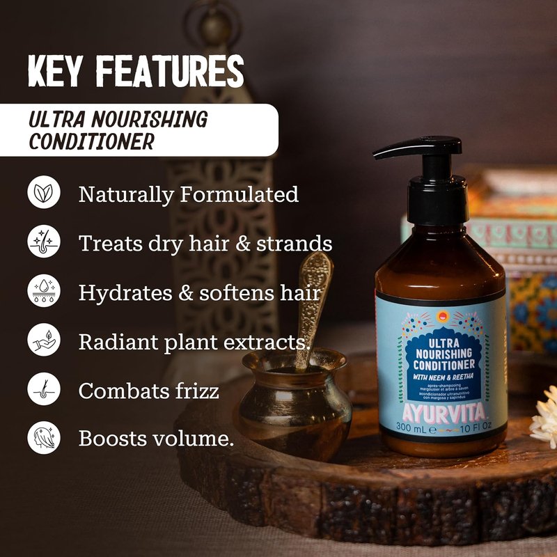 Nourishing Conditioner for All Hair Types | Neem & Reetha Ayurvedic Formula - 10 fl oz - Anti-Frizz & Shine Boosting
