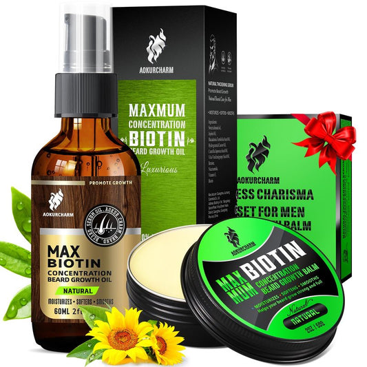aokur 2 Pack Biotin Beard Growth Kit for Men – Unscented Beard Oil & Balm – Beard Care Set for Growth, Softening & Styling – Gift for Father’s Day & Christmas