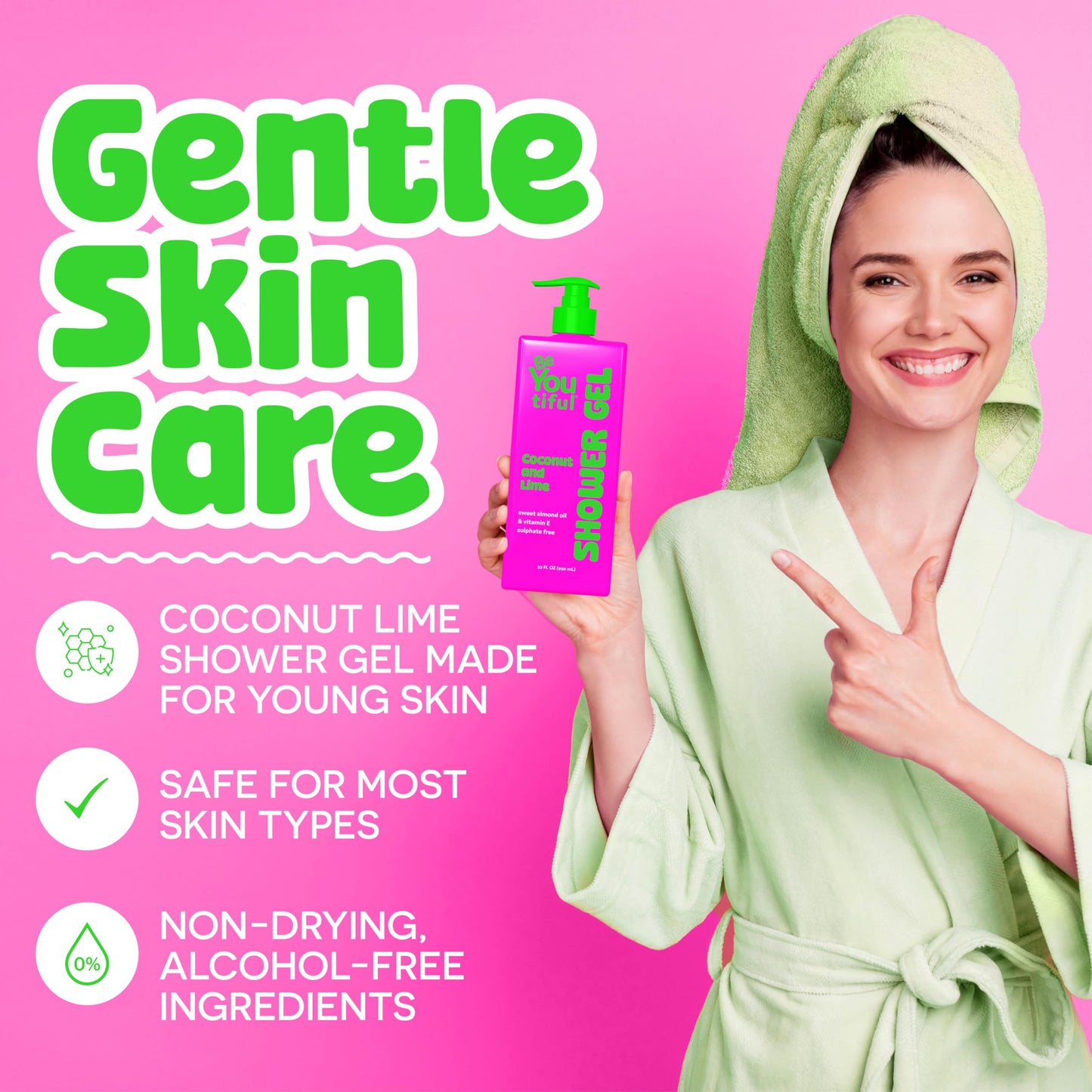 BeYoutiful Moisturizing Body Wash, Balancing Hydrating Shower Gel, Cruelty Free Natural Sensitive Skin Care for Kids and Teens, 32oz