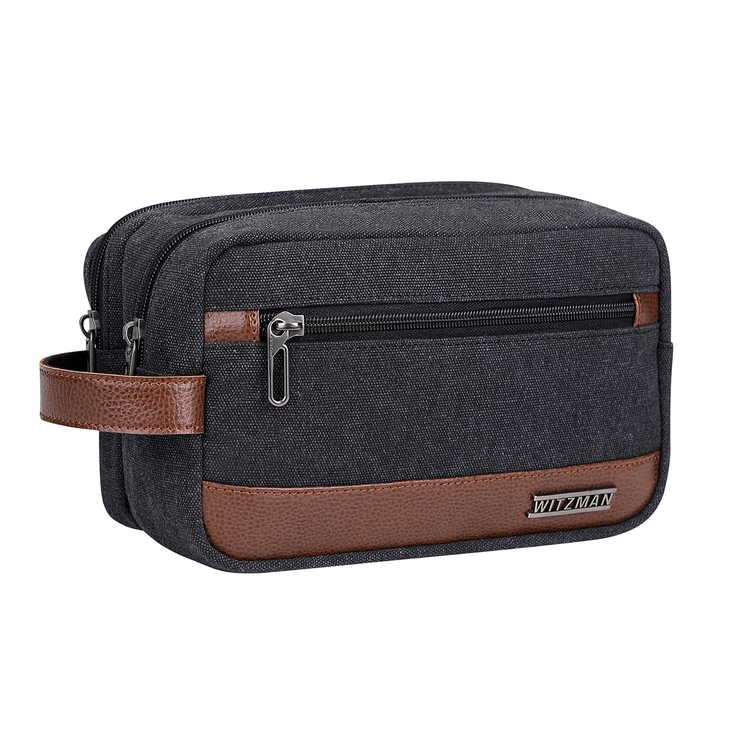 WITZMAN Canvas Toiletry Bag for Men Hanging Dopp Kit Organizer Water-resistant Travel Toiletries bag Men Bathroom Bag with Wet Pocket(A8001 Classics Black)
