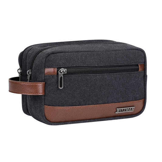 WITZMAN Canvas Toiletry Bag for Men Hanging Dopp Kit Organizer Water-resistant Travel Toiletries bag Men Bathroom Bag with Wet Pocket(A8001 Classics Black)