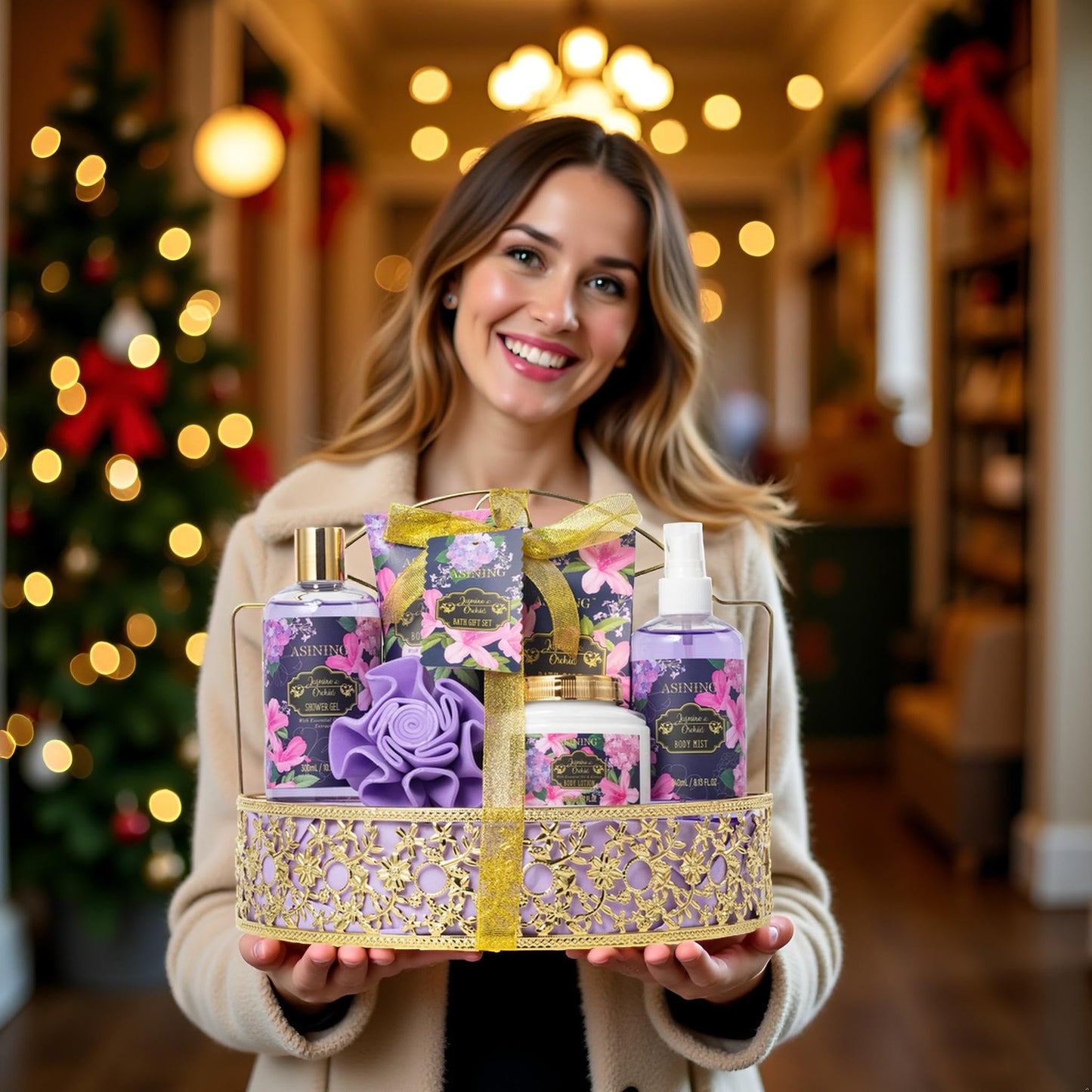 Beauty Kits for Women, Home Spa Baskets Bath Gifts, Bath Spa Kit for Women with Scents Lotion, Luxury Orchid & Jasmine Scent Gift Basket for adults Beauty & Personal Care Set Body Gift Set
