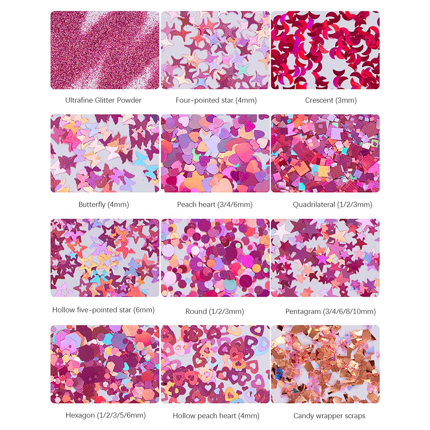 RoseFlower Holographic Chunky Glitter, Mix Multi Flakes Dreams Festival Cosmetic, Body Face Eye Hair Nail & Eyeshadow, Butterfly Decoration Perfect Halloween, Resin, Slime, Tumbler, Craft, Makeup